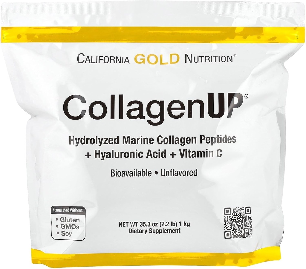 Kalifornia Gold Nutrition CollagenUP®, Hydrolyzed Marine Collagen Peptides with Hyaluronic Acid and C-vitamiini, Ei makua, 2,2 lb (1 kg)