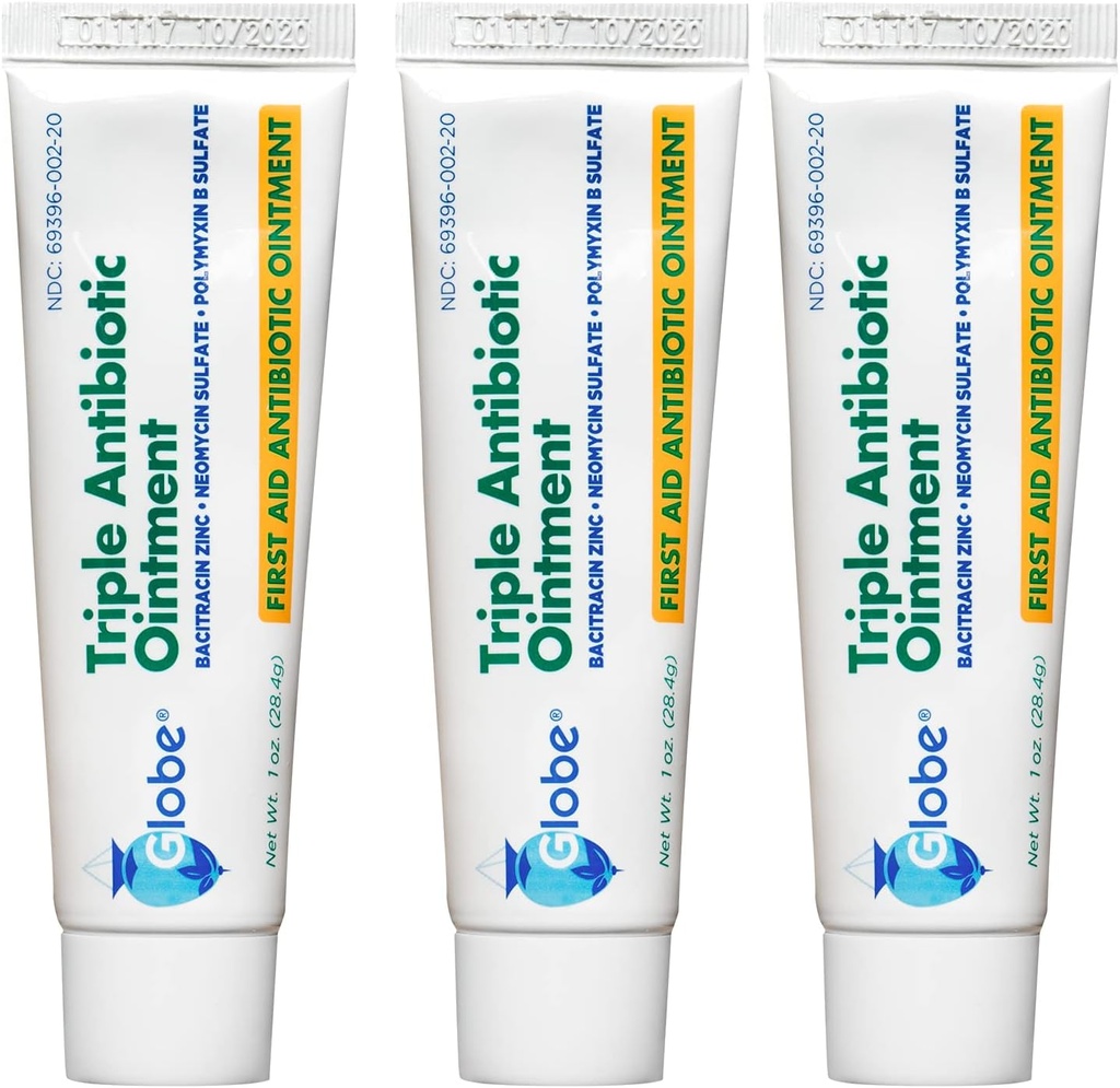 Globe (3 pakkaus 1oz Triple Antibiootti voide, ensiapu voide pienille naarmuille ja haavoille ja ehkäisee infektiota, Vertaa vaikuttavan ainesosat johtava tuotemerkki (3 pakkaus)