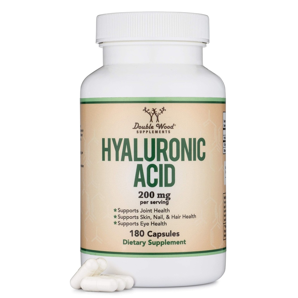 Hyaluronic Acid lisäravinteet -180 kapselia (Hyaluronic Acid Serum for Face) 200 mg per tarjoilu ihon ja kasvojen ikääntyminen tuki (Acido Hialuronico) Gluteeniton kaksinkertainen puu