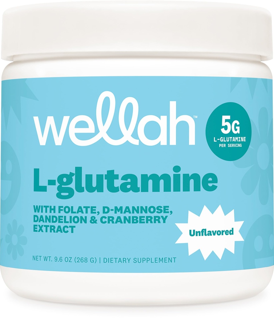 Wellah L-glutamiinijauhe Mautonta (50 tarjoilua) - 5g L-glutamiini per tarjoilu, makeutettu Stevian kanssa
