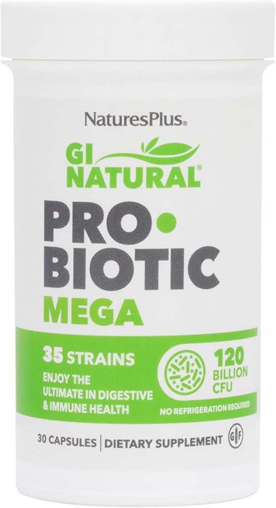 NaturesPlus GI Natural Probiotic Mega - 30 kapslar, paket med 2 - Digestive & Immune Health - Gluten Free - 60 Totalt betjänande