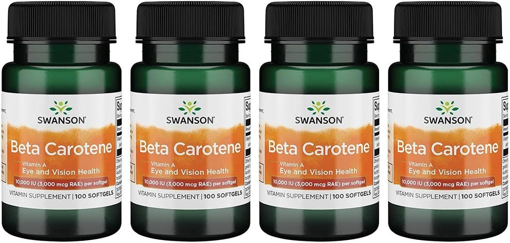 Swanson Beta-karoteeni (Vitamin A) Skin Eye Immuunijärjestelmä Antioksidantti Tuki 10000 Iu (3000 mikrog) 100 Sgels (4 pakkaus)