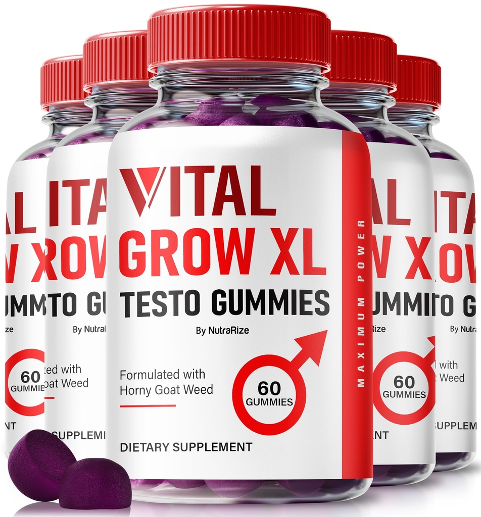NutraRize (Pack of 5 Vital Grow XL, Official Vital Grow XL Testo Gummies for Men, Boost Stamina ja Luottamus Gummy for Mens, Vital GrowXL Mies tuki gomitas (300 Gummies)