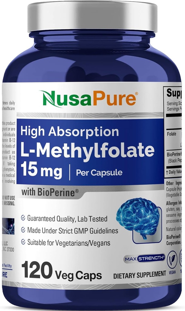 NusaPure L Methylfolate 15mg, 120 Kasviskapselia, Bioperine