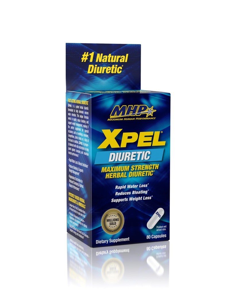 Maximal mänsklig prestanda Xpel Maximal Strength Diuretic Water Pills, för vattenretention Relief, Viktminskning Support, med Vitamin B-6 Potassium Dandelion Root, 80 kapslar