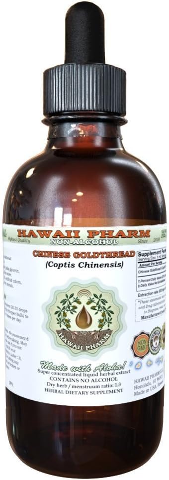 Kinesiska Goldthread Alcohol-Free Liquid Extract, Kinesisk Goldthread (Coptis Chinensis) Torkade Root Glycerite Hawaii Pharm Natural Herbal Supplement 2oz