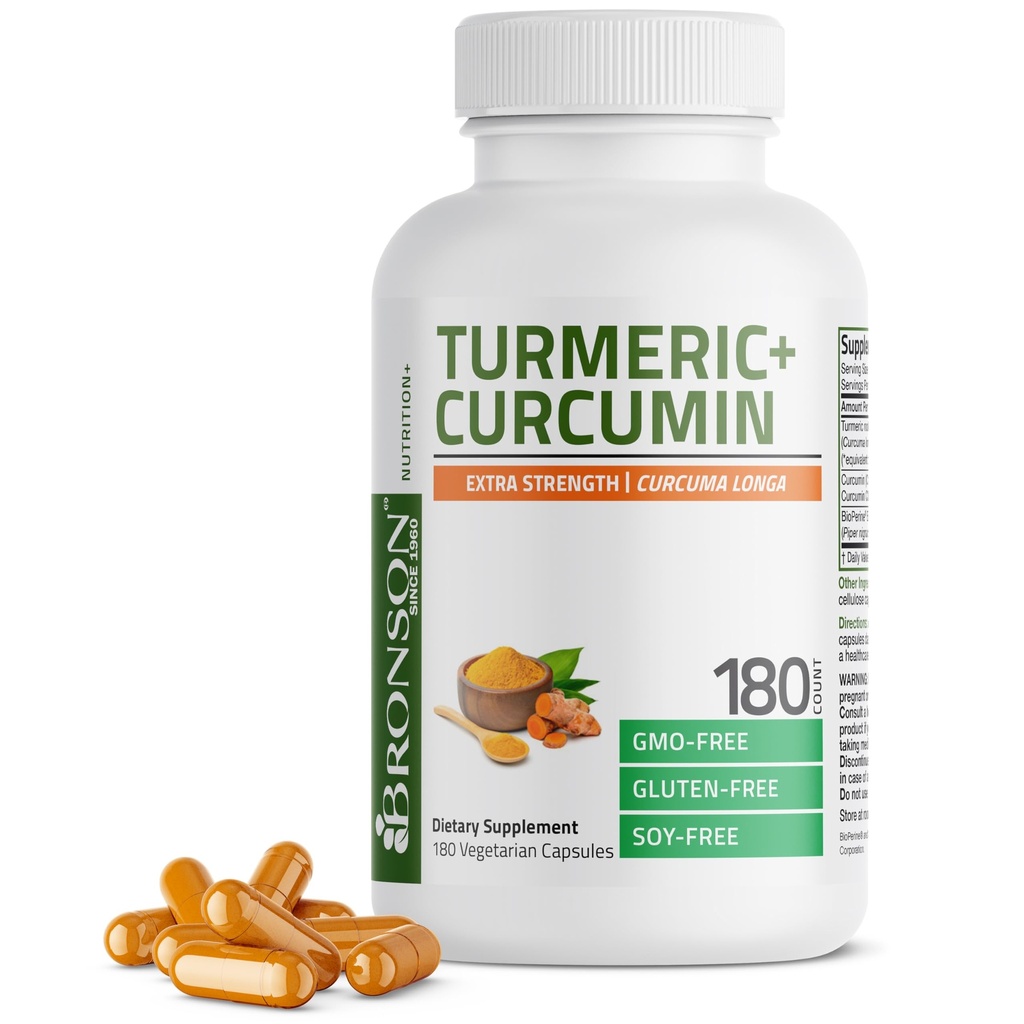 Bronson Turmeric Curcumin Extra Strength - Antioksidantti, Joint & Digestion Tuki BioPerine, ei-GMO, 180 kasvissyöjä kapselit