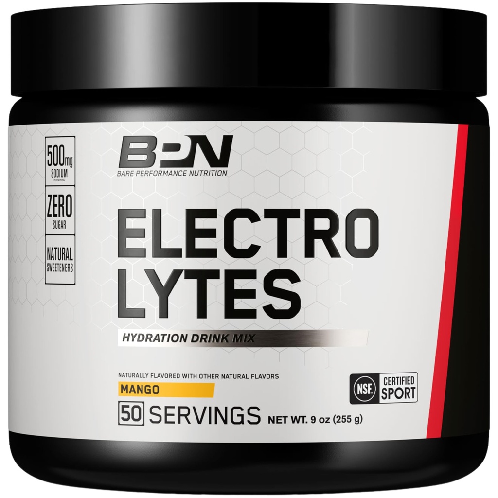 BARE TEHTÄVÄT BPN Elektrolyytit Nesteytys Drink Mix ... Sokeriton Elektrolyyttijauhe ... 500 mg Natrium per tarjoilu ... Luonnollisesti makeutettu mango, 50 tarjoilua
