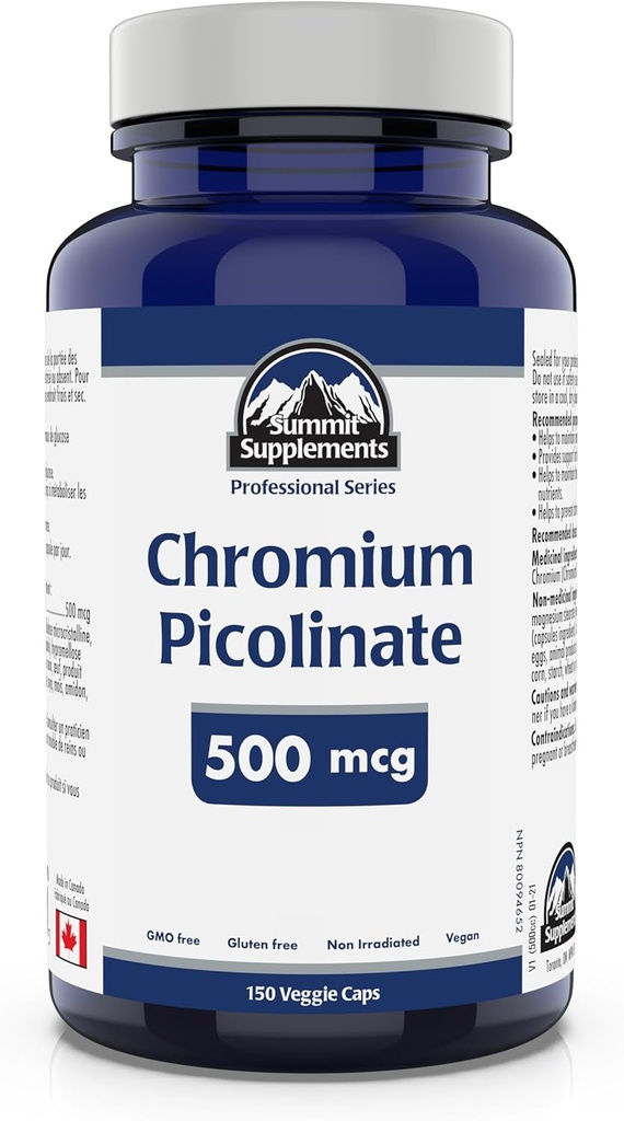 Summit lisäravinteet, Kromi Picolinate 500 Mcg, 150 Kasvis Caps, Professional Series