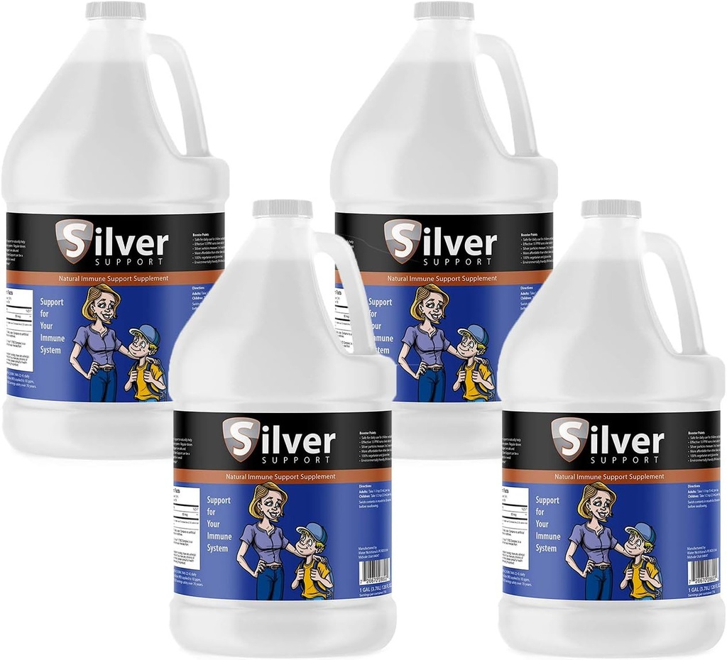 Silverstöd - Herbal Immune Support Supplement, Nano-sized Silver Solution, Immune Booster för barn, husdjur och vuxna, renat silver, stärka ditt immunsystem för kallt och influensasäsong - 4 galloner