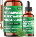 Satoomi 7in1 Wormwood Liquid Drops med Black Walnut, Whole Cloves, Berberine, Milk Thistle, Bitter Melon och Turmeric - 60ml för 60 dagar