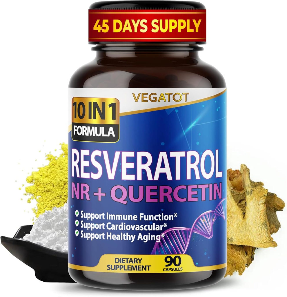 VEGATOT 10 potilaalla 1 korkea vahvuus Resveratrol Quercetin Terve ikääntyminen Immuuni aivojen boost yhteinen tuki (90 luku (pakkaus 1))