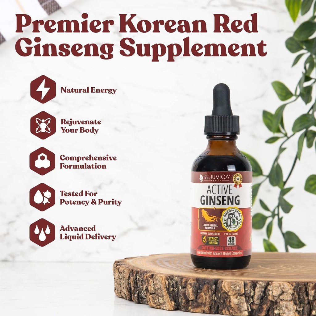 Active Ginseng Korean Red Panax Ginseng med Natural Ginsenosides - Fast-Absorbing Liquid - stöder hälsosam energi, vitalitet, humör och mer