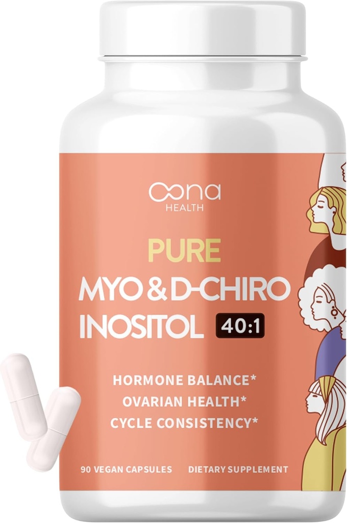 Vegan Myo-Inositol & D-Chiro Inositol täydennysosa naisille - PCOS Relief, Hormonal Balance, Munasarjatuki, munasarjatuki täydentää - ihanteellinen suhde 40:1-90 Cap - Hedelmällisyys täydentää naisille