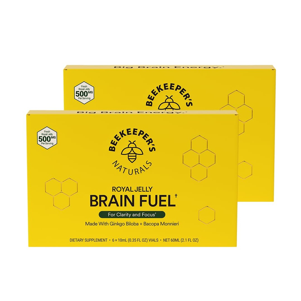 Mehiläishoitajan Naturals B.LXR Brain Fuel - Memory, Focus and Clarity Liquid Formula, tukee tuottavuutta Royal Jelly, Ginkgo Biloba, Bacopa Monnieri Keto Friendly, Gluteenittomat & kofeiinittomat, 6 ct (2 pakkaus)