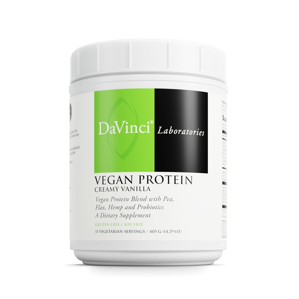 DaVinci Labs Vegan Protein - Protein Powder Supplement stöder Muscle & Tissue Repair * - Vegan Protein Supplement med Pea Protein & Flax Seed - Creamy Vanilla, 15 portioner (405 g)