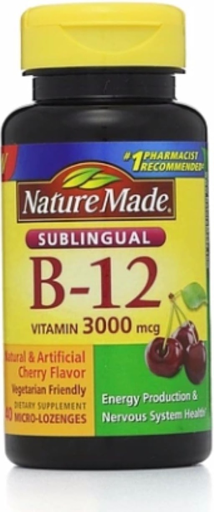Luonto valmistettu B-12 3000 mcg, Sublingual Lozenges, Kirsikka 40 ea (pakkaus 2)