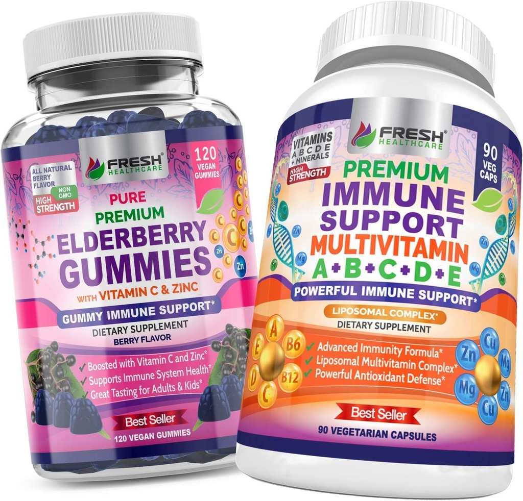 TUOREET TERVETULOA Elderberry Gummies ja immuuni monivitamiini - Bundle