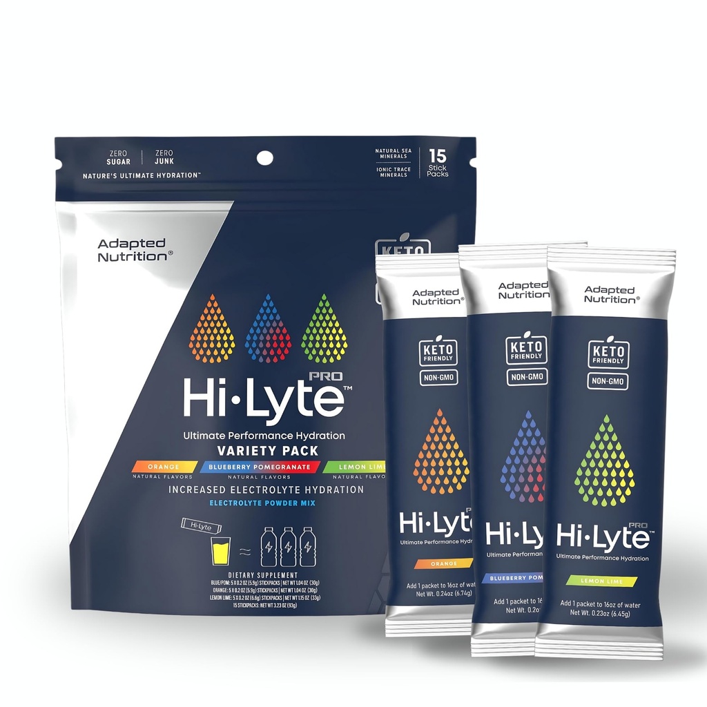 Adapted Nutrition Hi-Lyte Pro Hydration Packets - 15 Drink Packets - Variety Pack ...