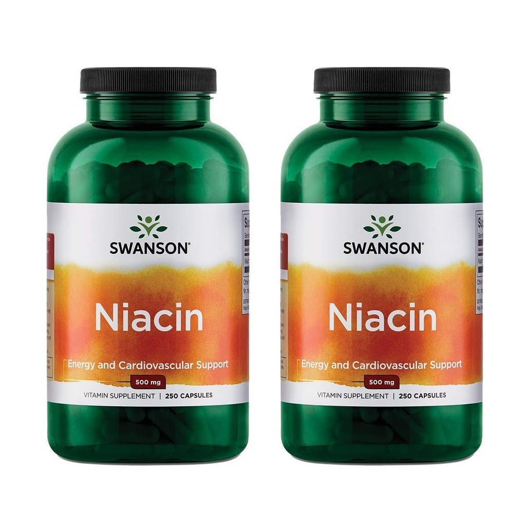 Swanson Niacin (B3) Cardio Health Support Hiilihydraatti Metabolia 500 Milligrammaa 250 kapselia (2 pakkaus)