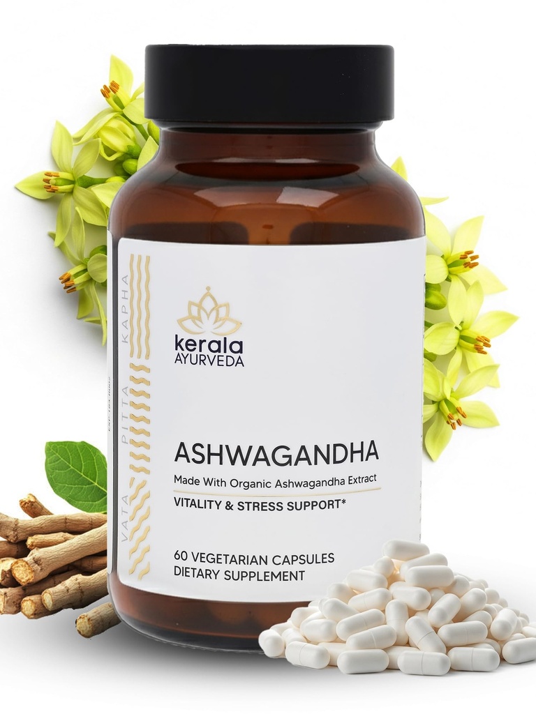 Kerala Ayurveda Ashwagandha Capsule för bättre immunitet, stressavlastning och bra sömn | Herbal Dietary Supplement | Stöder Immune, Hormonal, Nervous & Reproductive Health - 60 Count