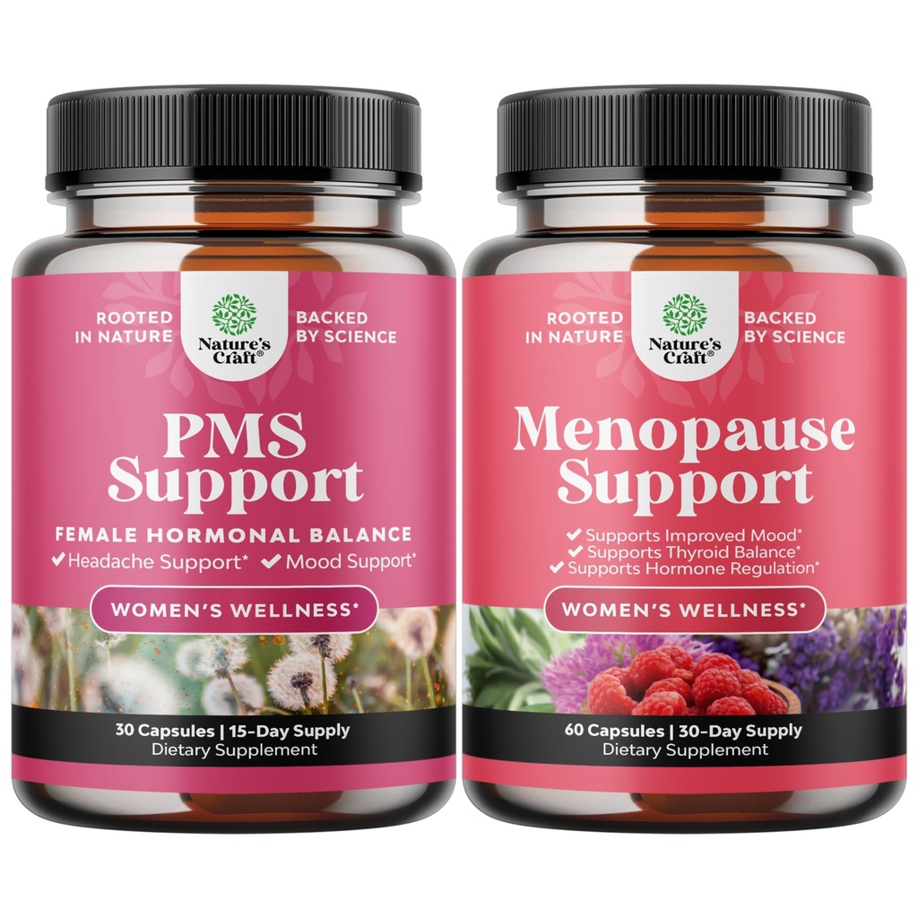 Bundle Advanced PMS Tuki täydentää naisille ja täydellinen kasviperäisten vaihdevuodet täydentää naisille - Multifit Menopause Relief Hormoni Balance