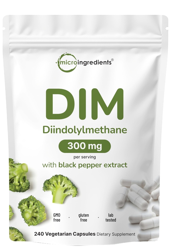 DIM Active Supplement, DIM 300mg, 240 Veggie Capsules (8-månaders Supply), 2 i 1 Formel, östrogenmetabolism, Premium DIM-Plus Broccoli Extract Supplement med Black Pepper för bättre absorption