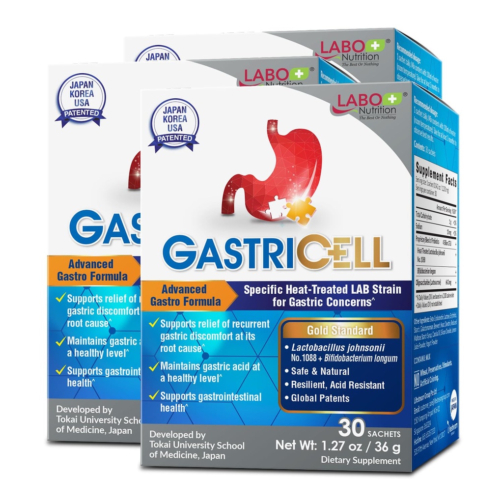 LABO Nutrition GASTRICELL - Acid Reflux, närästys, toistuva mahavaivoja, luonnon puolustus vastaan mahalaukun distress 30 pussia x3