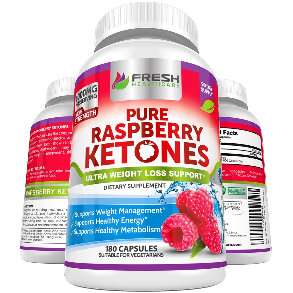 TUOREET TERVEYSCARE Puhdas 100% Vadelma Ketones Max 1000mg per tarjoilu - 3 kuukauden tarjonta ei GMO - Advanced Weight Loss Support - 180 kapselia