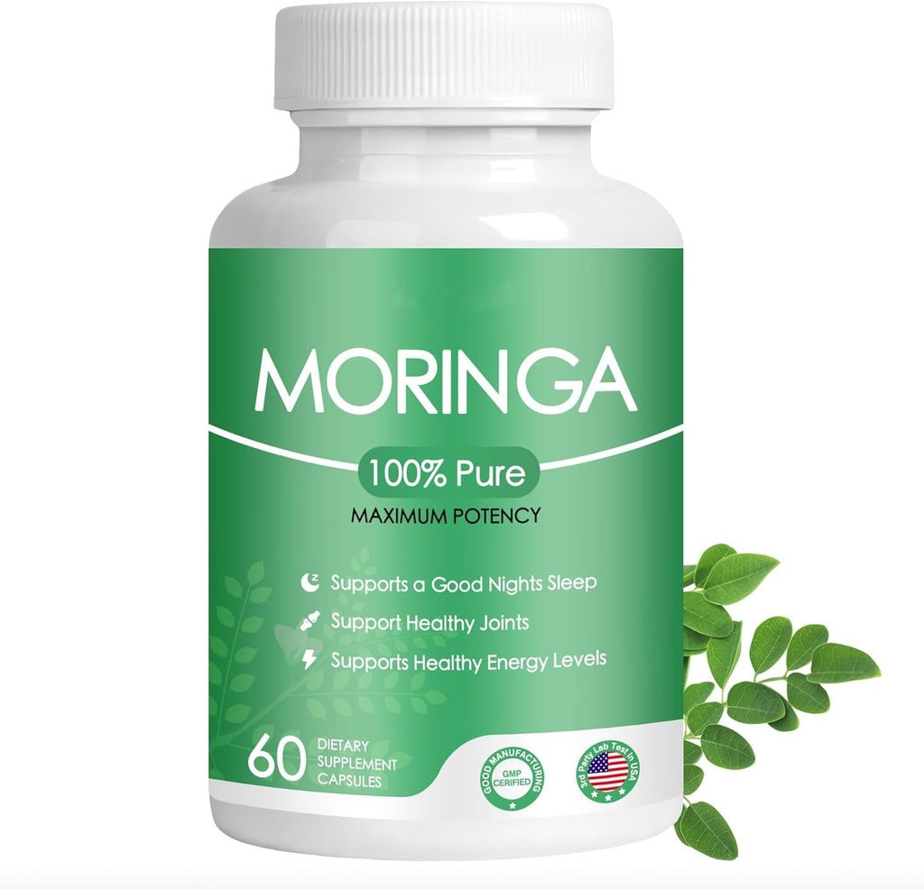Organiska Moringa Capsules - 800 mg Pure Moringa Powder - Nutrient-Dense Superfood för energi - Moringa Capsules - 60 kapslar