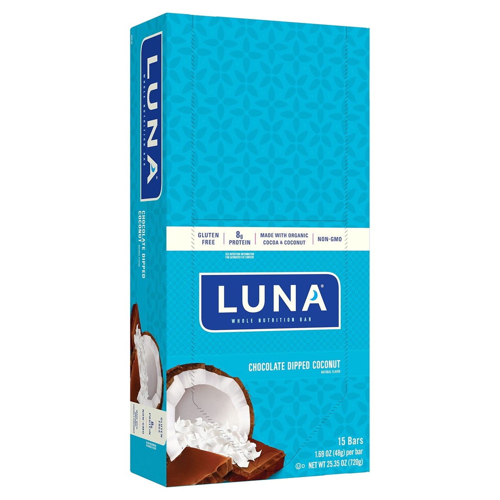 LUNA BAR - Gluteenittomat Välipalat - Chocolate Dipped Coconut Flavor -8g proteiinia - Ei-GMO - Plant-Based Terveellinen Välipala - On the Go Välipalat (1,69 Ounce Välipalat, 15 kreivi)