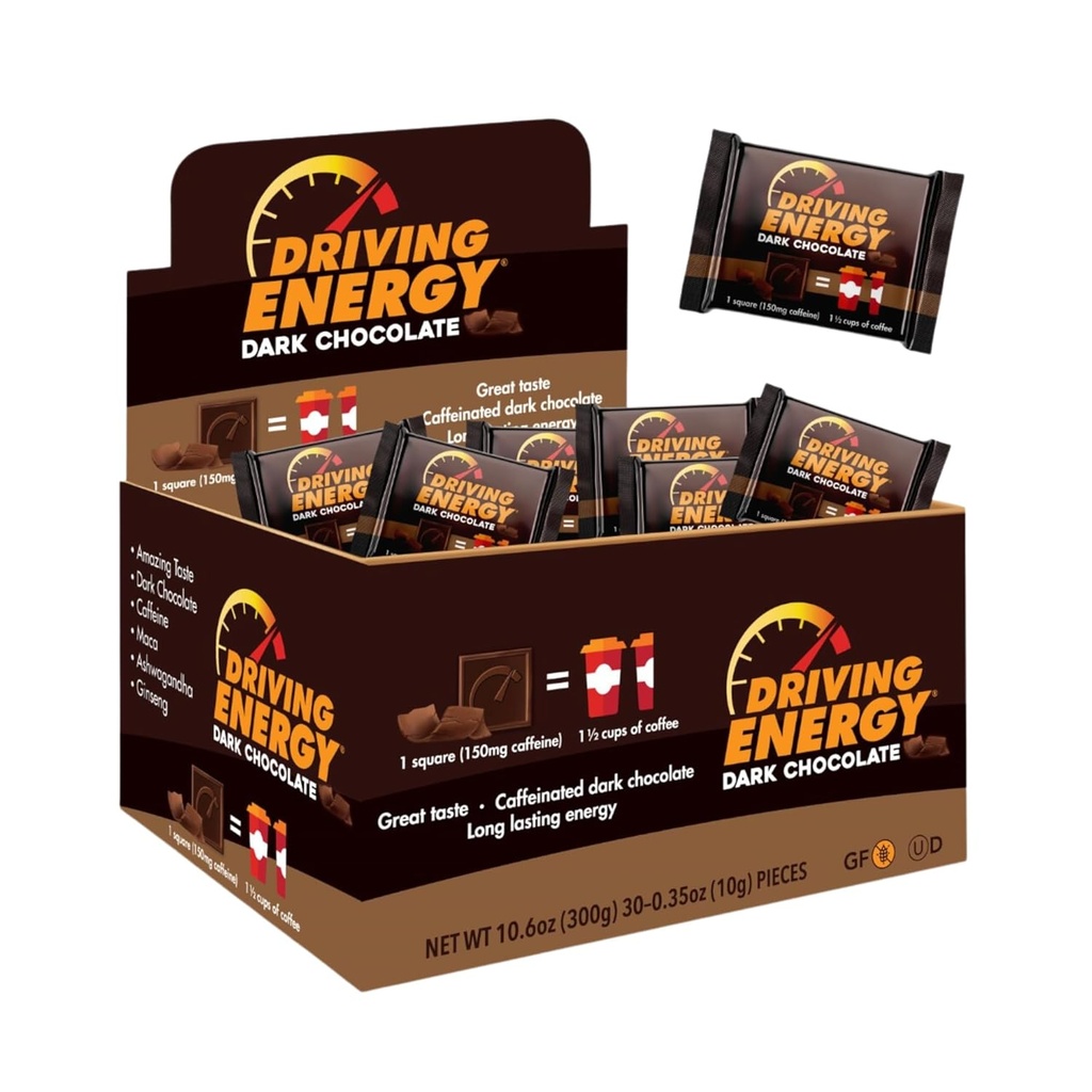 Drive Energy - Kofeinoitu energia purema Koko - Tumma suklaa Polttoainetta 150mg kofeiini - Long-Last for Gym, Treeni, Aikuiset - Suuri maku - Low Carb - Terve välipala - 30 Count