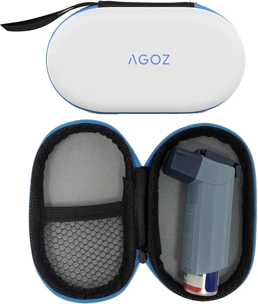 AGOZ Astma Inhaler Medicine Matkalaukku Case lapsille ja aikuisille - Suojaava Medical Pouch Hold Cover kanssa vetoketju sulkeminen ja rannehihna (valkoinen)