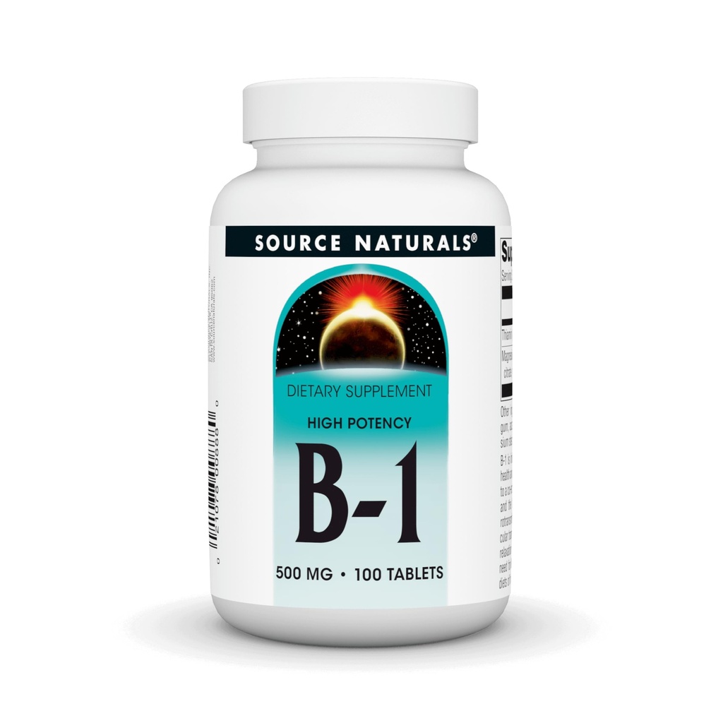 Lähde Naturals B-1 Thiamin 500 mg korkea teho, 100% Pure - 100 tablettia