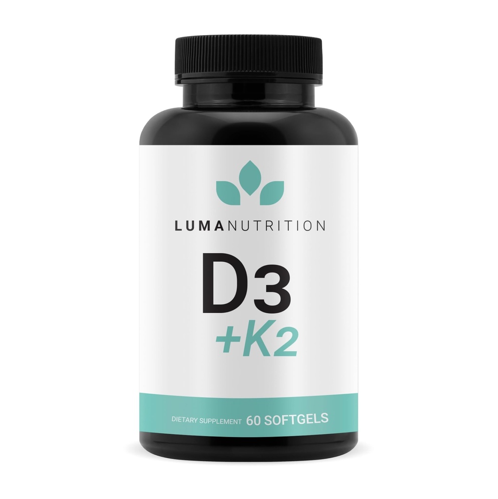 Luma Nutrition D3 + K2-vitamiini 10000 IU - Bone and Heart Health Supplement - Max Vahvuus Immunosupport ja kalsiumin imeytyminen - 60 Softgels