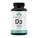 Luma Nutrition D3 + K2 Vitamin 10000 IE - Bone and Heart Health Supplement - Max Strength Immune Support och Calcium Absorption - 60 Softgels