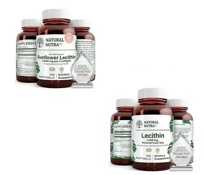 Natural Nutra Auringonkukka Lecithin Supplement 2000 mg 120 Soijalesitiini Ruokalisä 1200 mg 100 Softgels