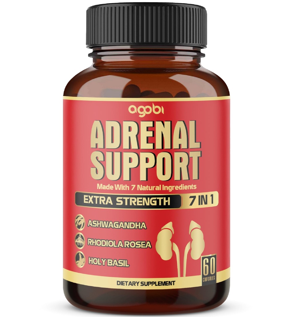 agobi 7in1 Adrenal Support Supplement - Likvärdigt för koncentrerad Ashwagandha, Panax Ginseng, Rhodiola Rosea & More - 60 kapslar 2 månad för kroppsbalans