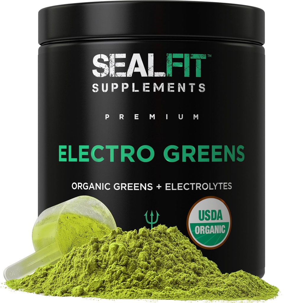 SEALFIT ElectroGreens - USDA Organic Greens Superfood + Electrolytes Powder. 25 + Superfoods för energi och hydrering. Super Green Juice och Electrolyte Powder inspirerad av tidigare Navy Seal Mark Divine