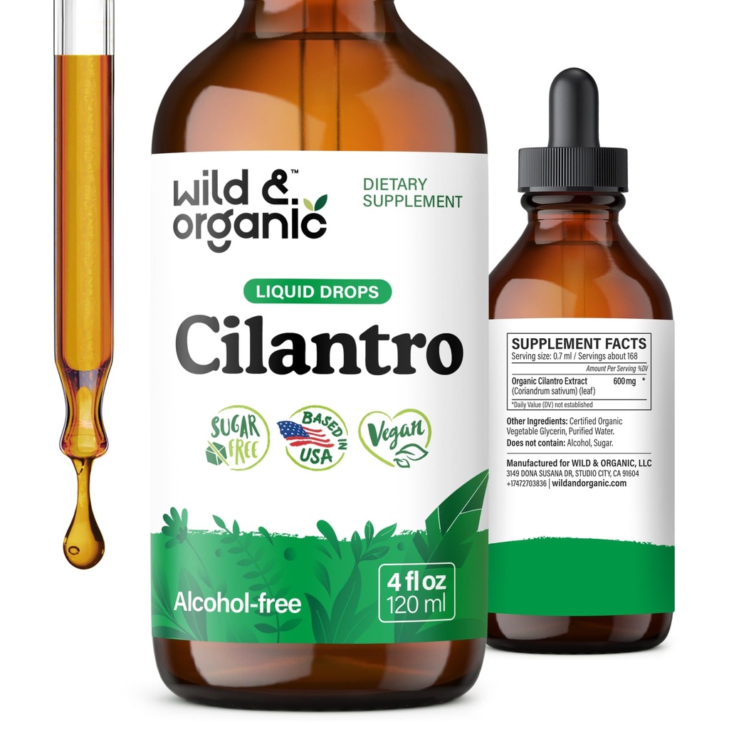 Wild & Organic Cilantro Tincture - Herbal Detox Drops med Cilantro Extract - Liquid Coriander Leaf Supplement - Vegan, Sugar & Alkoholfria droppar - 4 fl oz