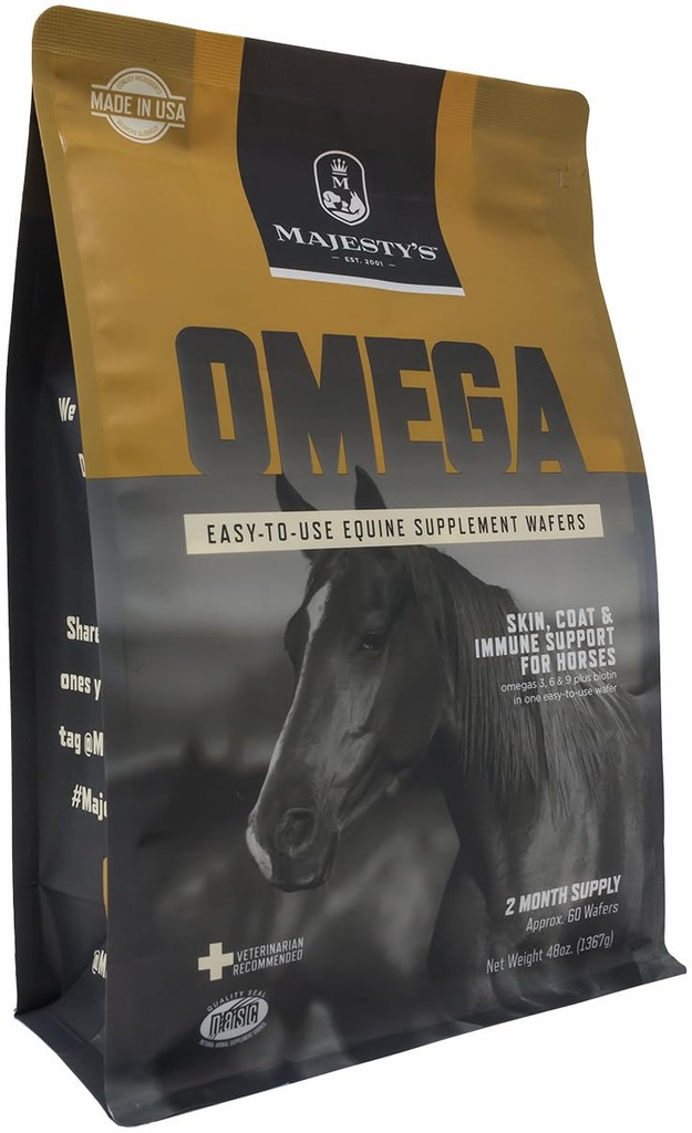 Majesty's Omega Wafers - Superior Horse / Equine Skin, Takki, ja Immuunin tuki täydentää - Omega 3, 6, 9, ja Biotin - 60 Count (2 kuukauden tarjonta)
