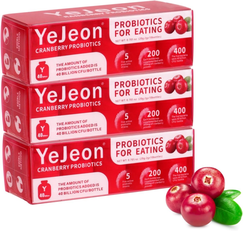 YeJeon Cranberry Probiotics for Women - PH Balance, Digestive, UT, & Feminine Health - 40 miljarder CFU - 5 Unique Women's Strains - Organic Probiotic for Women's Vaginal Health-3 Packs