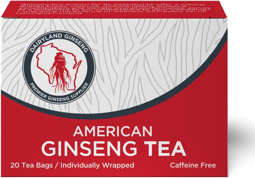 Dairyland American Ginseng Tea Bags ... (20 ct) - Premium Wisconsin Ginseng Tea - Ei-GMO, Gluteeniton