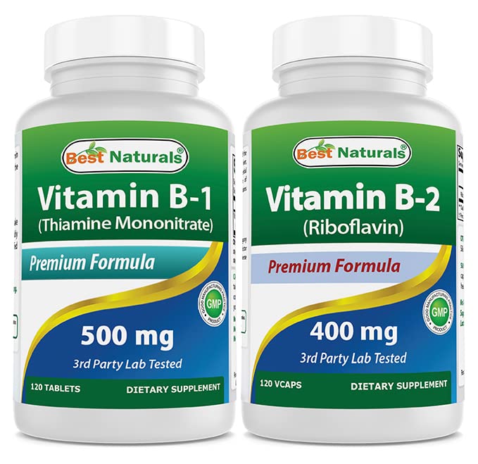 Best Naturals B1-vitamiini tiamiinimononitraattina 500 mg & B2-vitamiinina (Riboflaviini) 400 mg