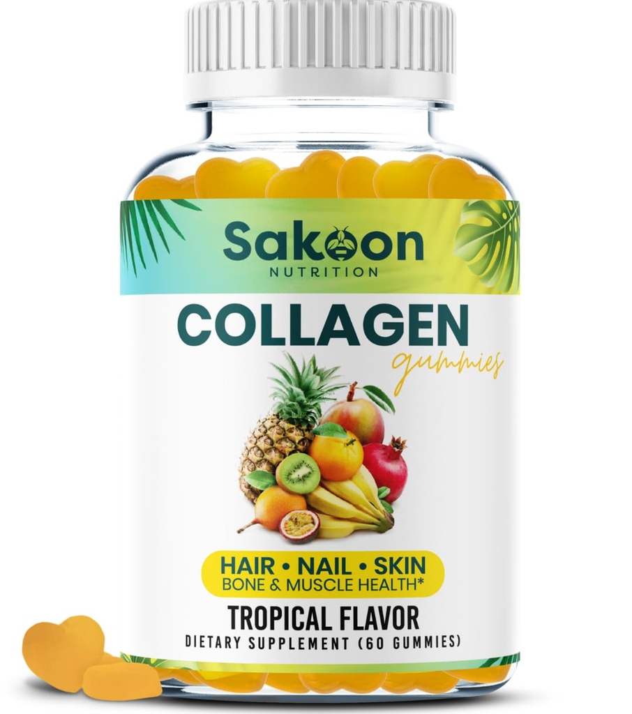 Halal Collagen Gummies for Women and Men - Anti ikääntyminen, hiusten kasvu, ihonhoito ja vahvat kynnet Proteiini Collagen lisäravinteet - ei-GMO, Gluteeniton - valmistettu Yhdysvalloissa