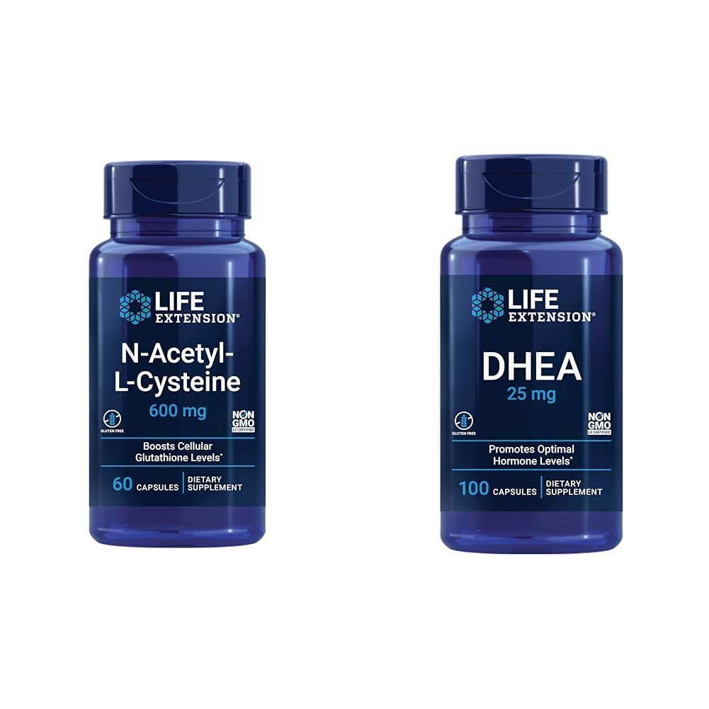 Life Extension N- Acetyl- L- Cysteine (NAC), Immuuni, Hengityselimet & DHEA 25 mg 