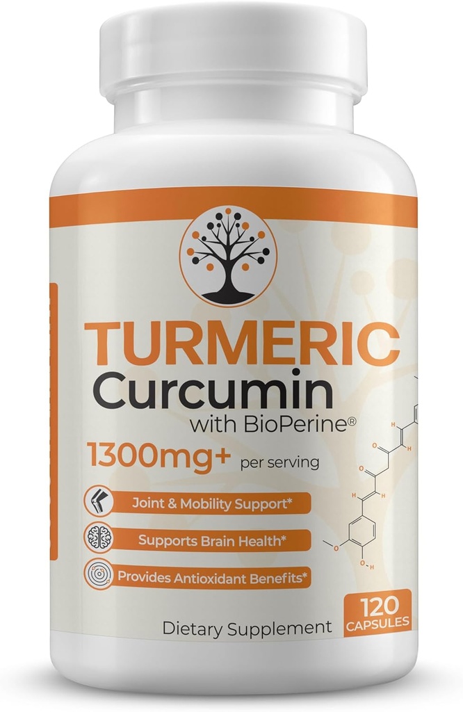 Turmeerinen täydentää 95% Standardoitu Curcuminoids ja Black Pepper Extract - Antioksidantti edut - 120 vegan kapselit