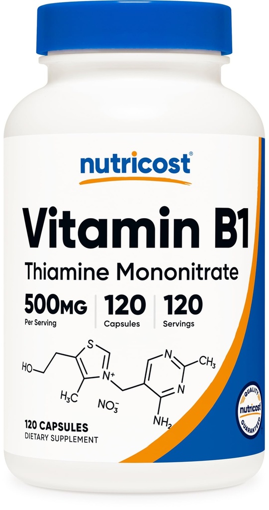 Nutricost B1-vitamiini (tiamiini) 500 mg, 120 kapselia