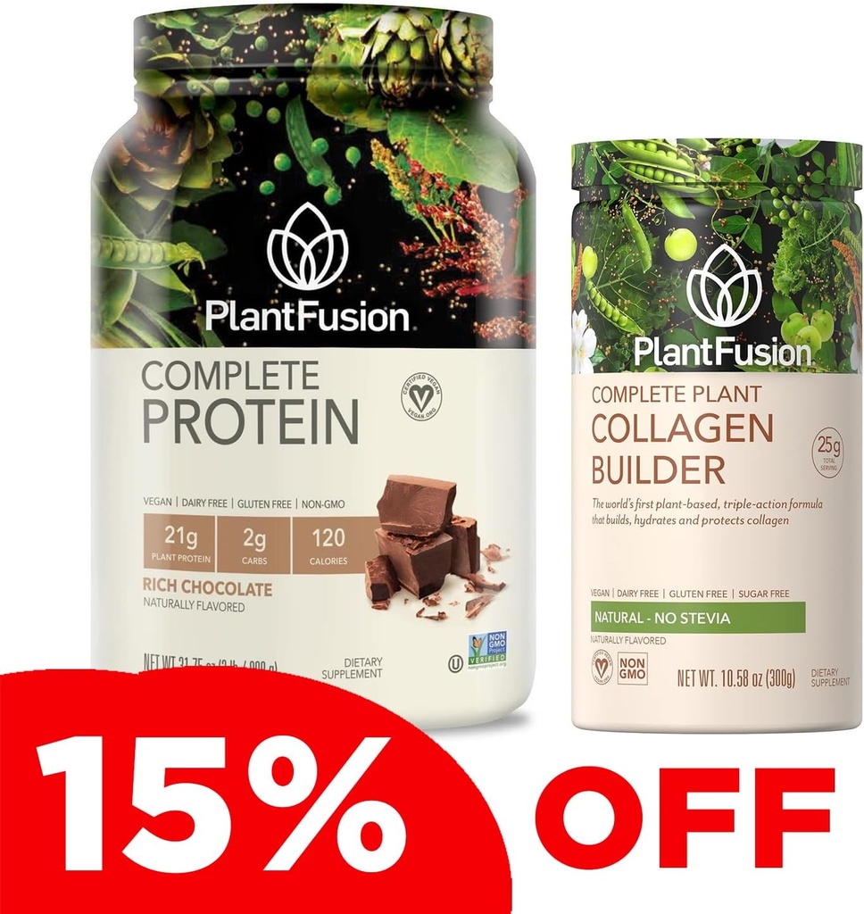 PlantFusion Complete Vegan Protein Powder and Collagen Bundle - Keto, gluteeniton, soijaton, ei-meijeri, ei sokeria, ei GMO:ita