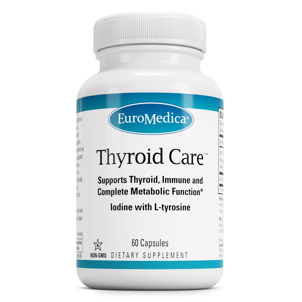 EuroMedica Thyroid Care - Immune Health & Energy Support Formula - Nutritional Supplement med jod för Thyroid Health Support - Wellness Supplement med L-Tyrosine - 60 kapslar